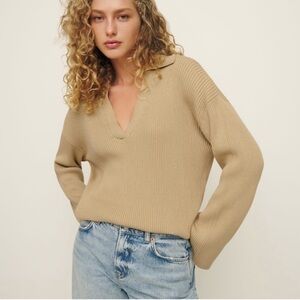 NWOT Reformation Harper Oversized Cotton Polo in Biscuit